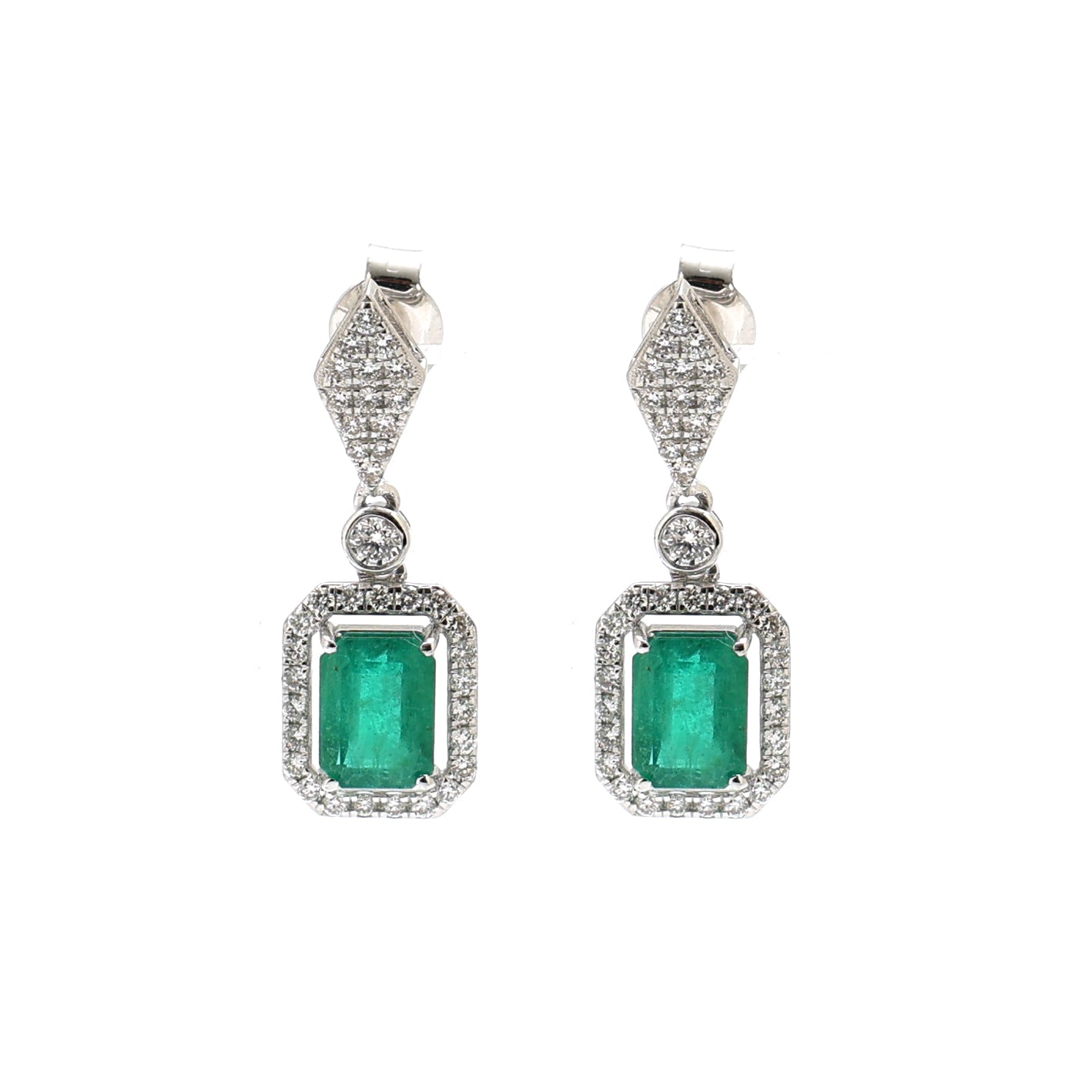 JPERG-2029/7488 Emerald Octagon With Diamond Dangling Earring | 18K