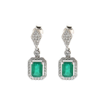 JPERG-2029/7488 Emerald Octagon With Diamond Dangling Earring | 18K