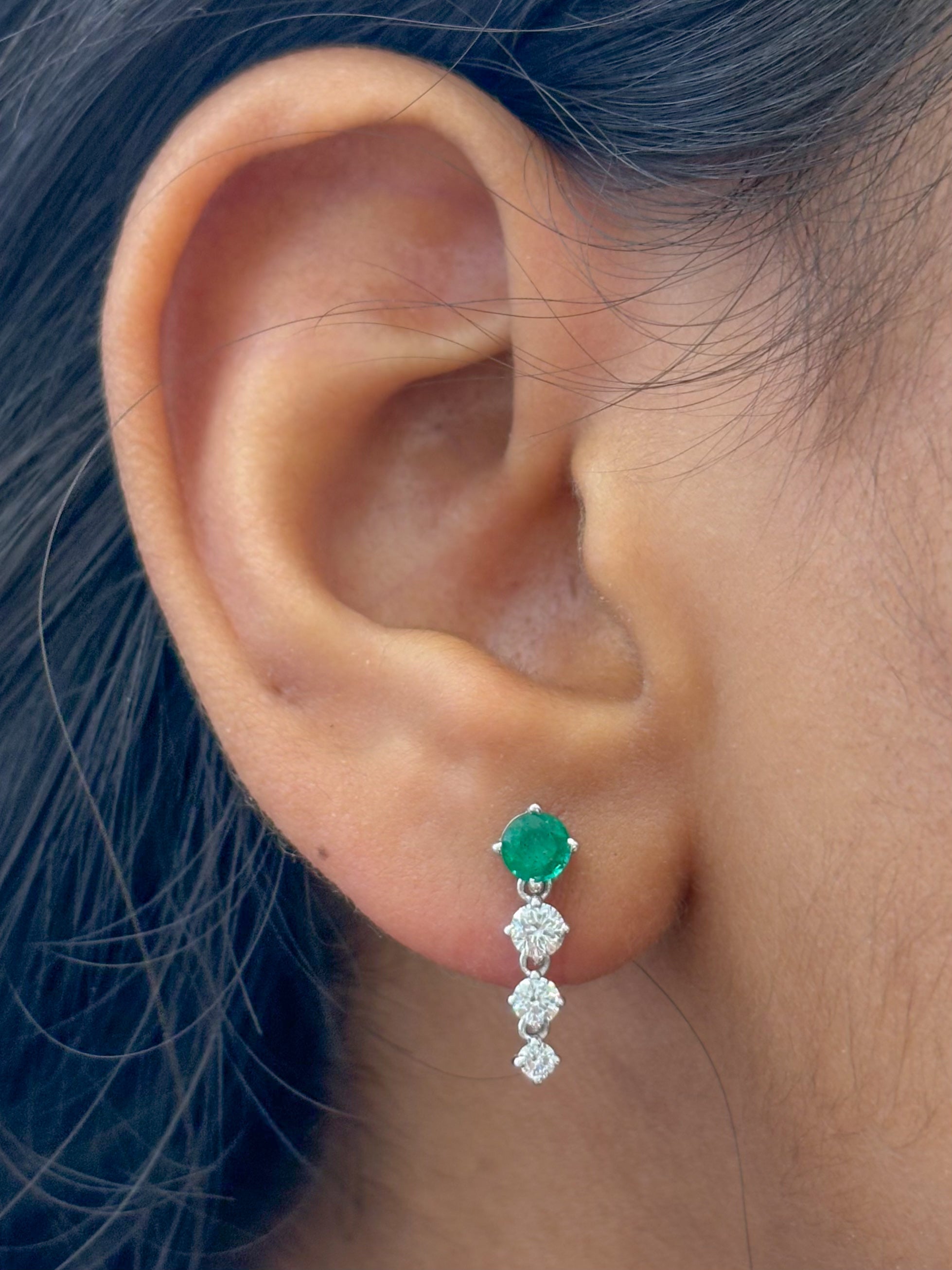 JPERG-2030/7489 Emerald Round With Diamond Round Dangling Earring | 18K
