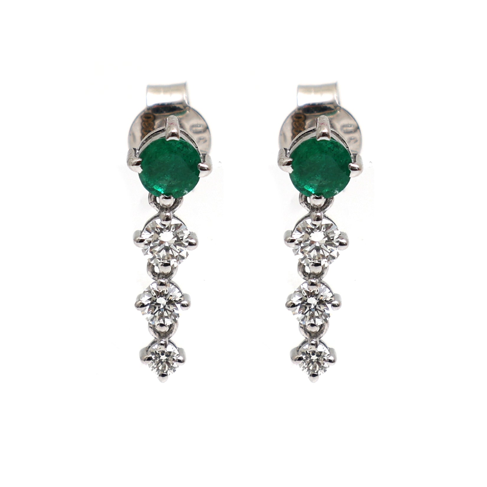 JPERG-2030/7489 Emerald Round With Diamond Round Dangling Earring | 18K