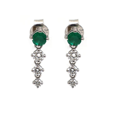 JPERG-2030/7489 Emerald Round With Diamond Round Dangling Earring | 18K