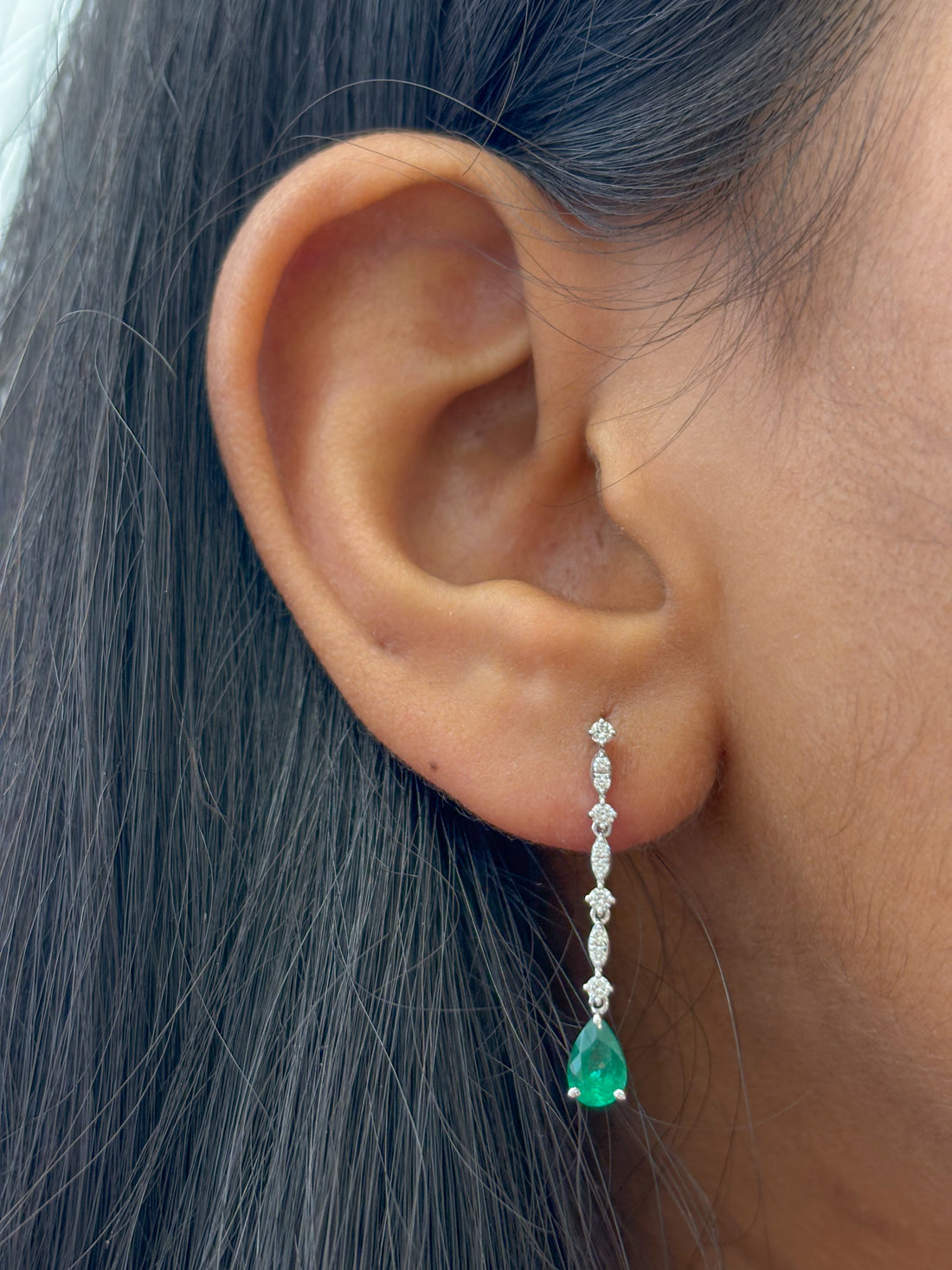 JPERG-2031/7490 Emerald Pear With Diamond Dangling  Earring | 18K