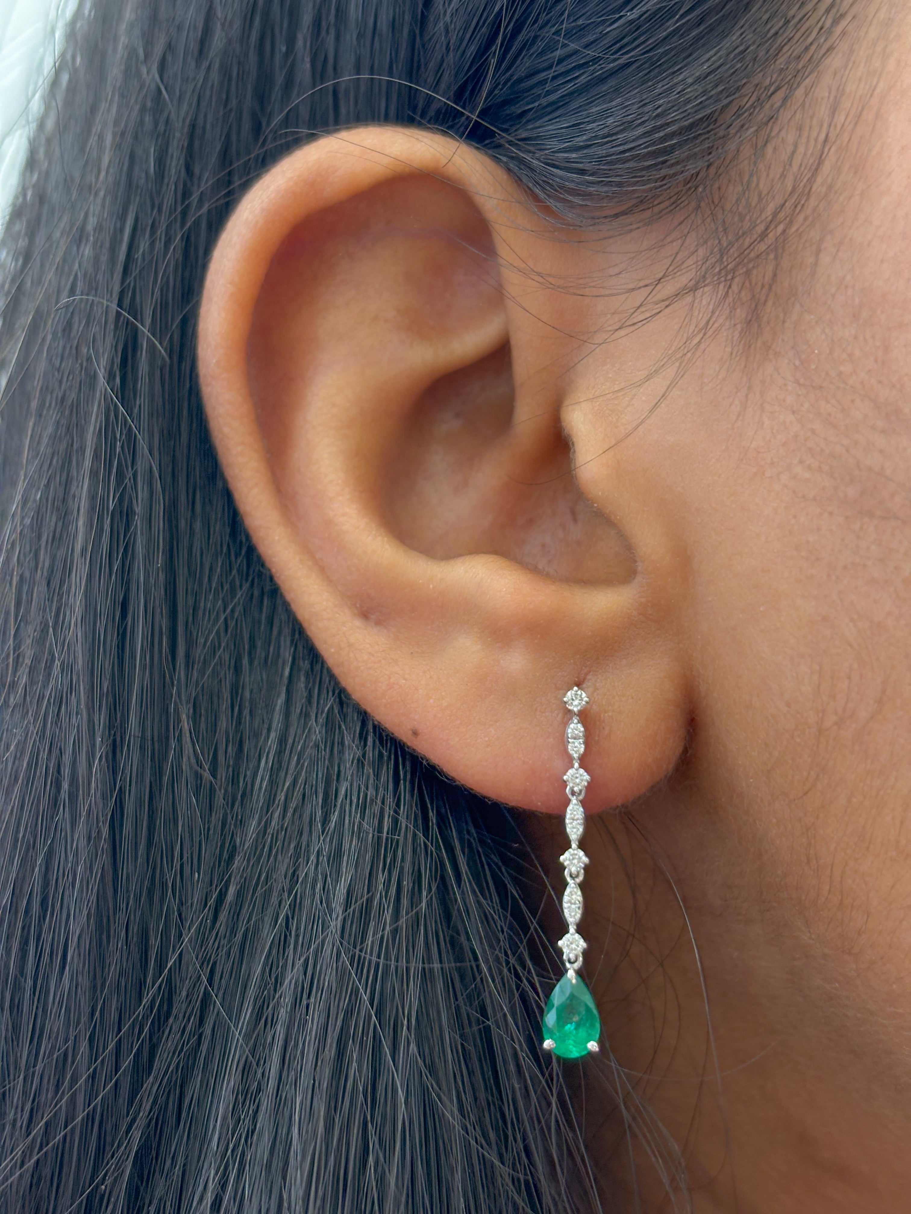 JPERG-2031/7490 Emerald Pear With Diamond Dangling  Earring | 18K