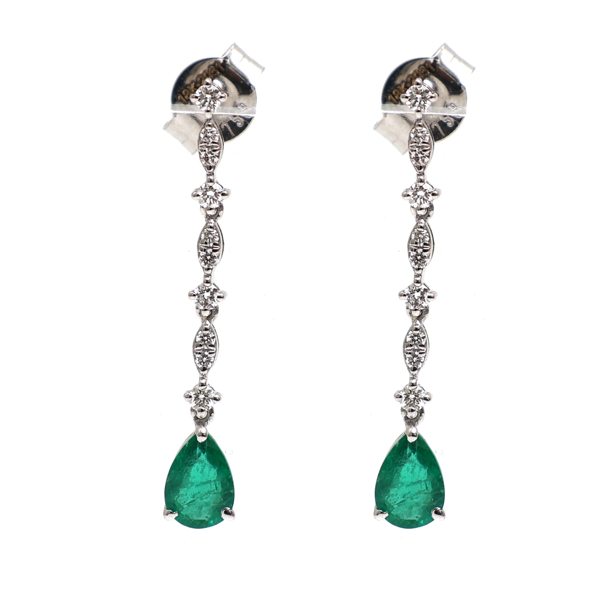 JPERG-2031/7490 Emerald Pear With Diamond Dangling  Earring | 18K