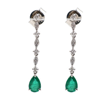 JPERG-2031/7490 Emerald Pear With Diamond Dangling  Earring | 18K