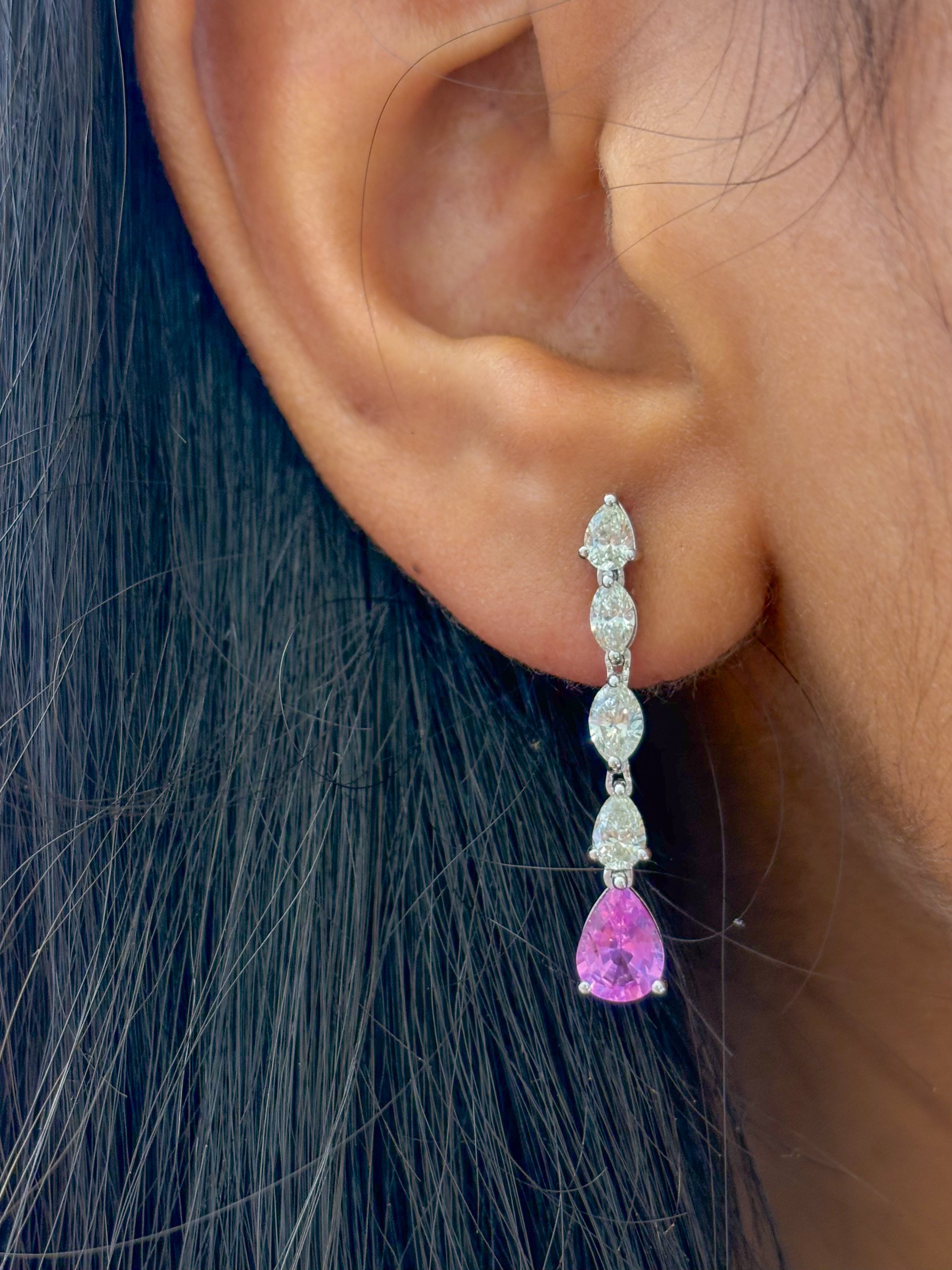 JPERG-2033/7510 Pink Sapphire Pear With Diamond Dangling Earring | 18K