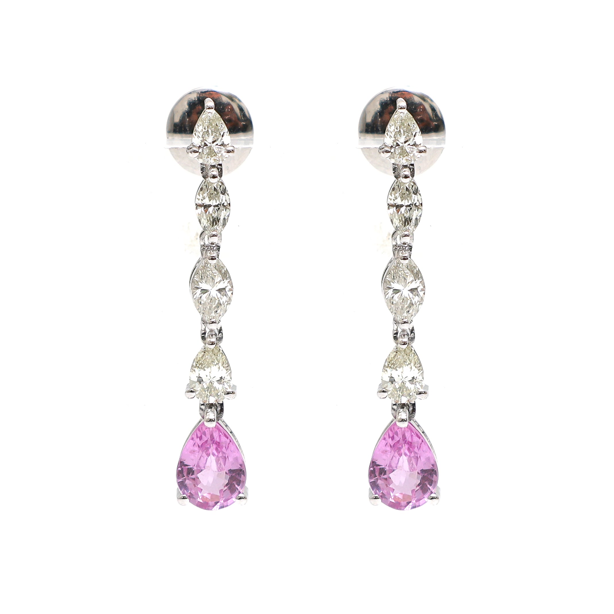 JPERG-2033/7510 Pink Sapphire Pear With Diamond Dangling Earring | 18K
