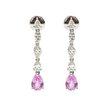 JPERG-2033/7510 Pink Sapphire Pear With Diamond Dangling Earring | 18K