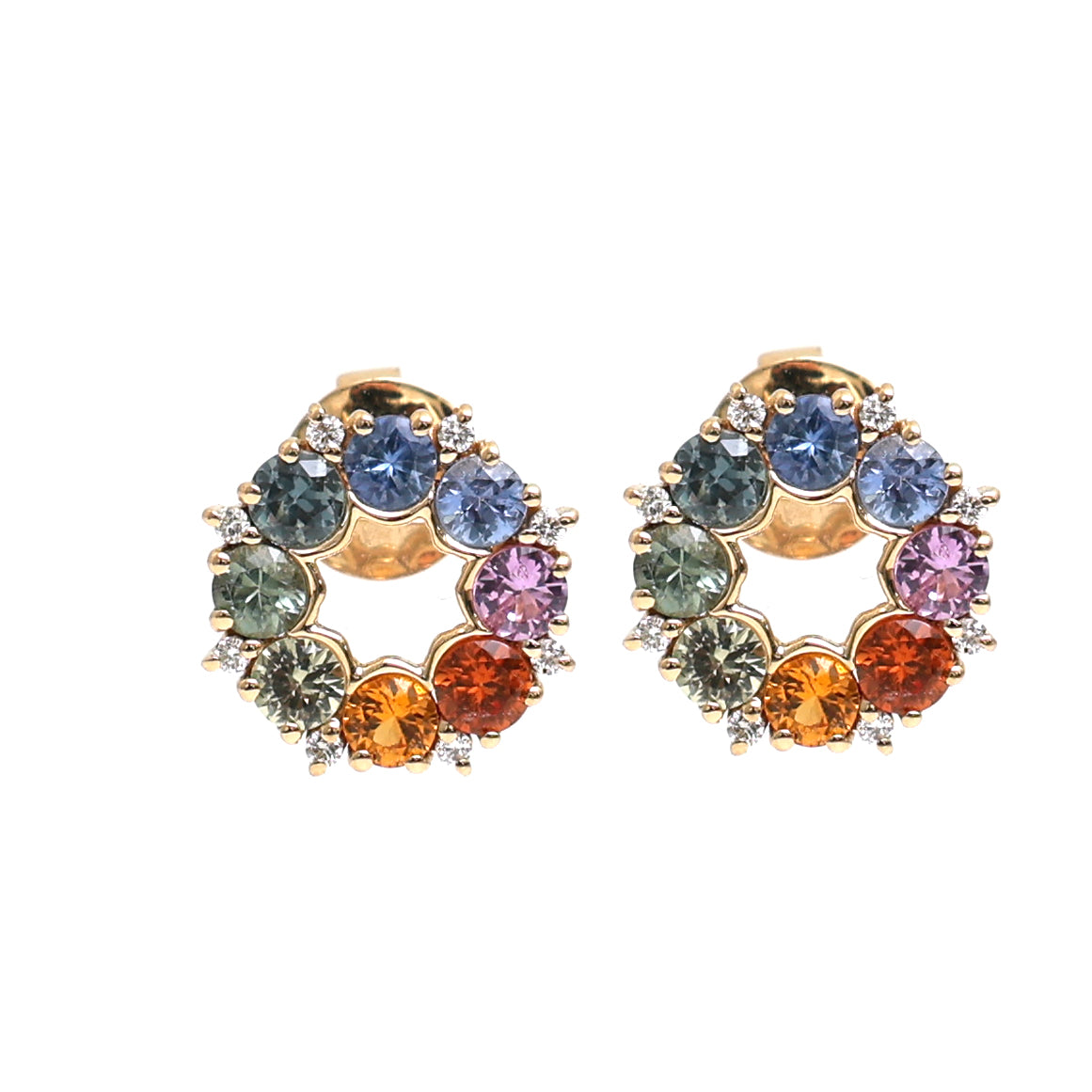 JPERG-2034/7515 Rainbow Sapphire Round With Diamond Studs Earring | 18K