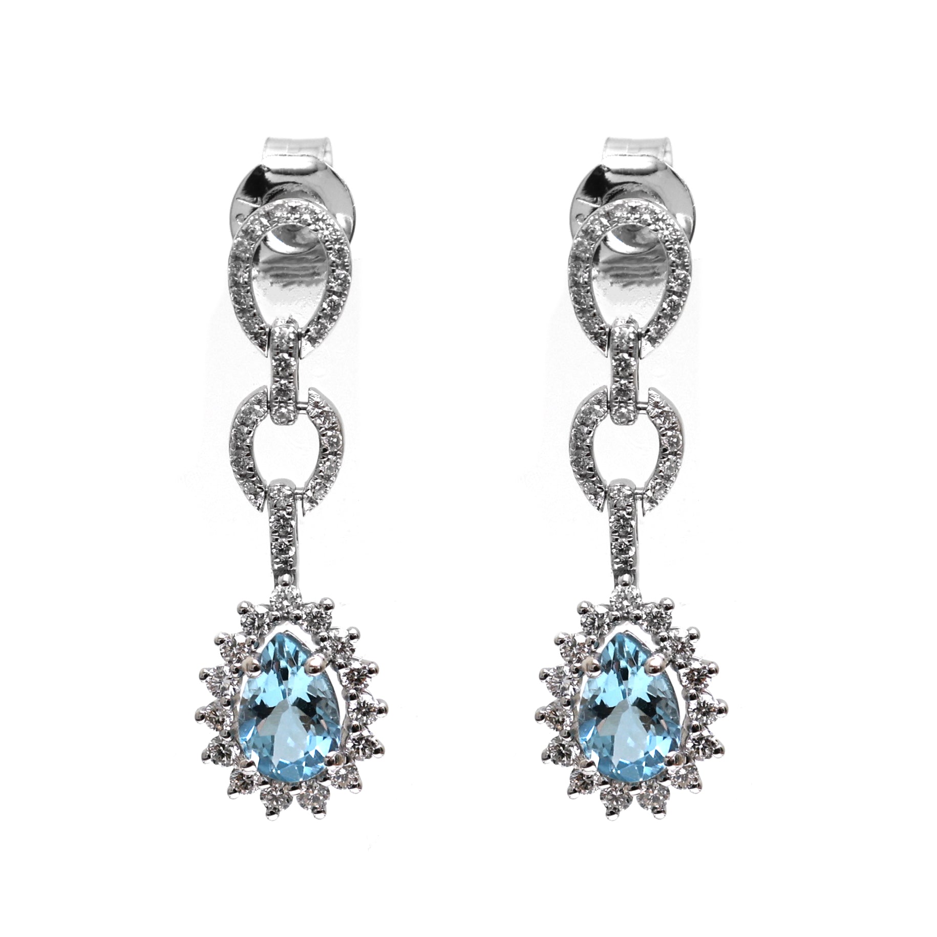 JPERG-2041/7550 Aquamarine Pear With Diamond Dangling Earring | 18K