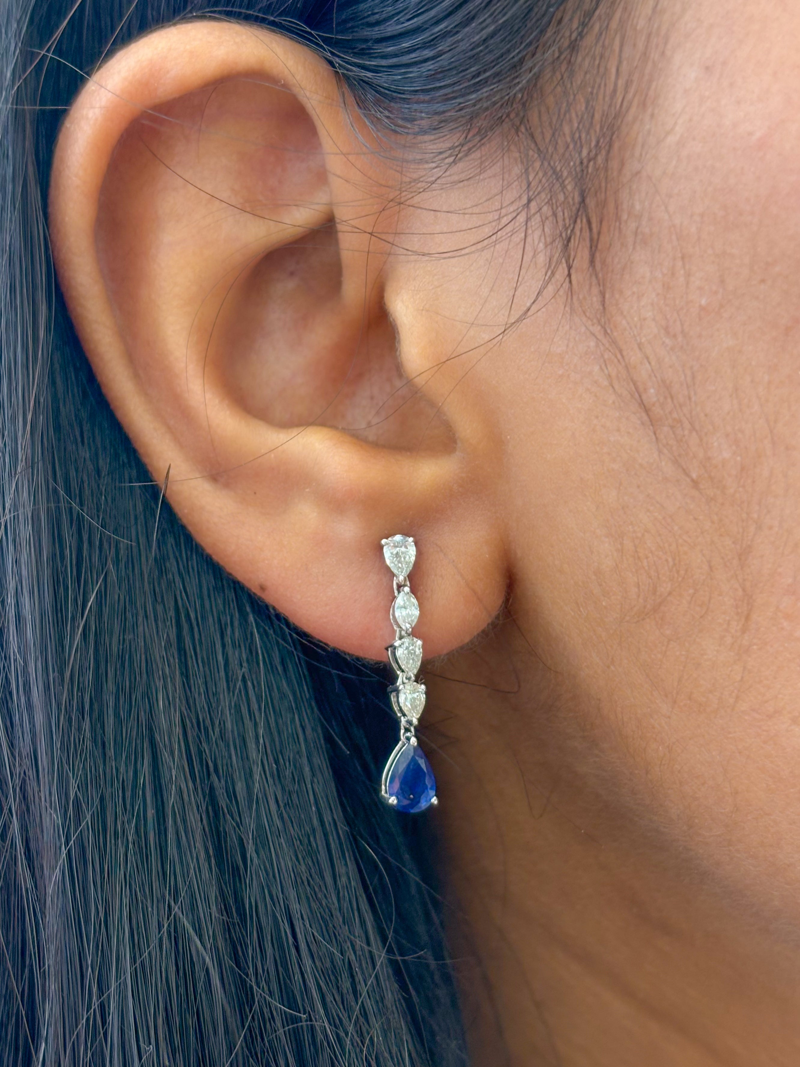 JPERG-2043/7557 Blue Sapphire Pear With Diamond Pear Dangling Earring | 18K