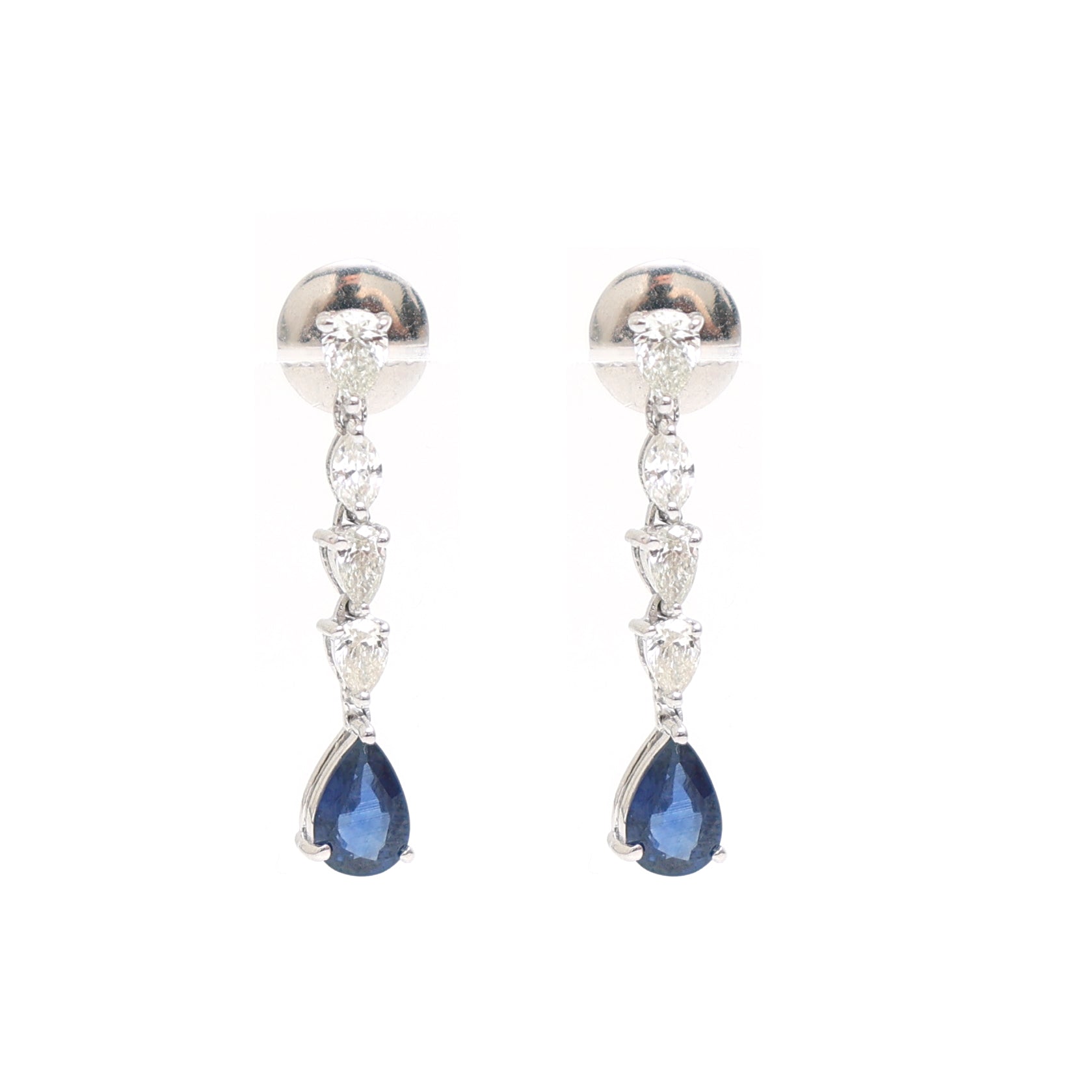 JPERG-2043/7557 Blue Sapphire Pear With Diamond Pear Dangling Earring | 18K