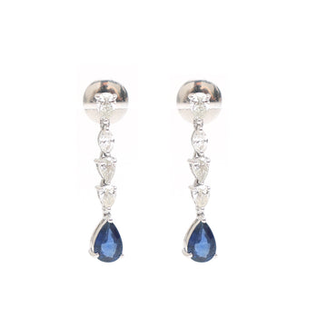 JPERG-2043/7557 Blue Sapphire Pear With Diamond Pear Dangling Earring | 18K