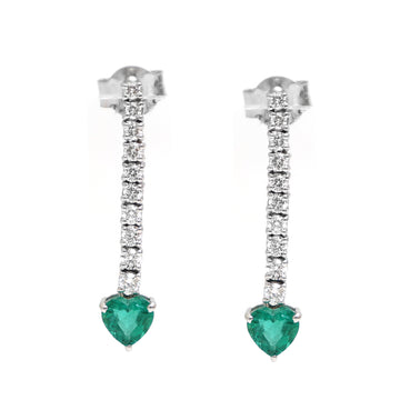 JPERG-2047/7562 Emerald Heart With Diamond Dangling Earring | 18K