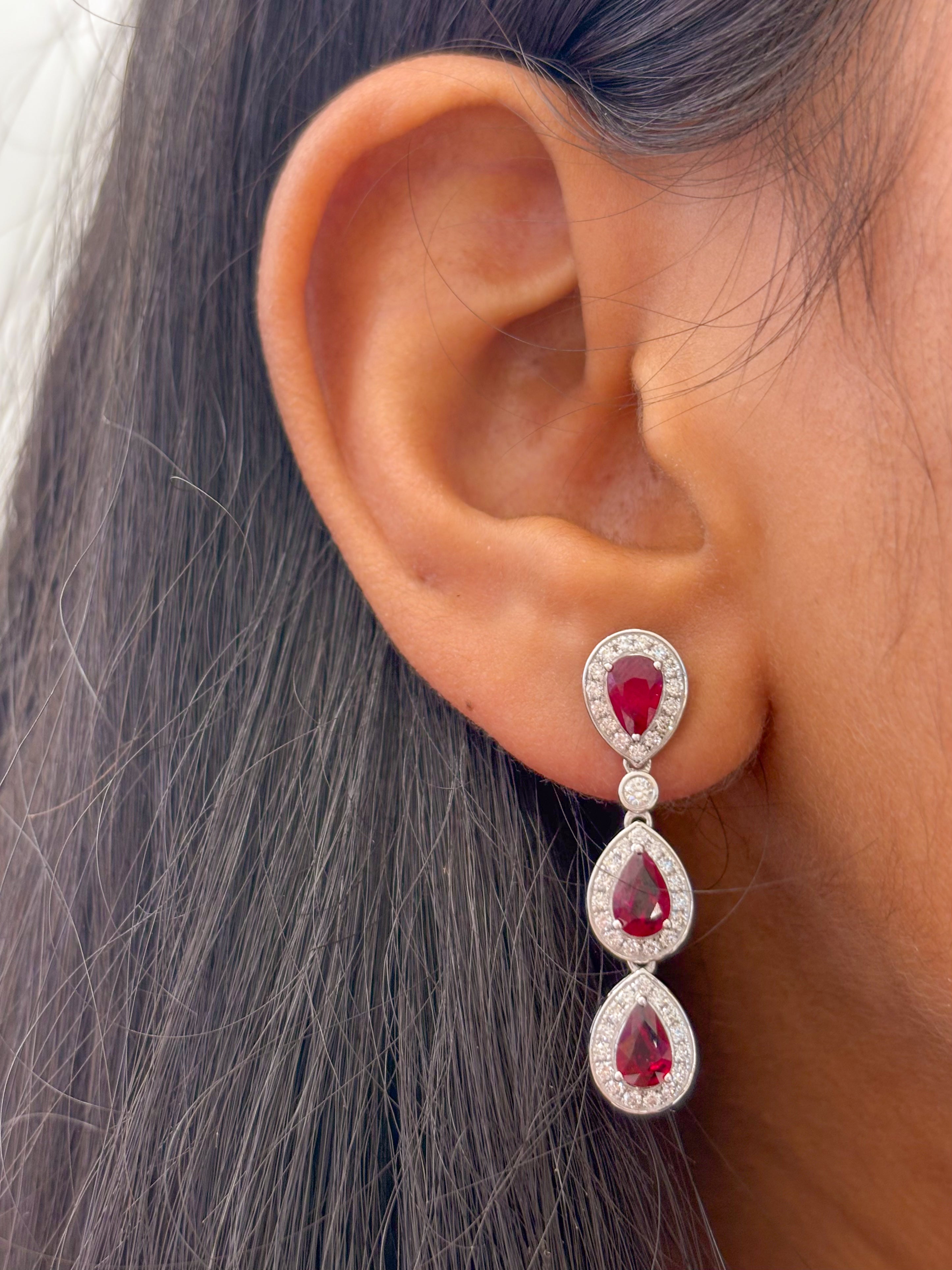 JPERG-2052/7597 Ruby Pear Diamond Dangling Earring | 18K