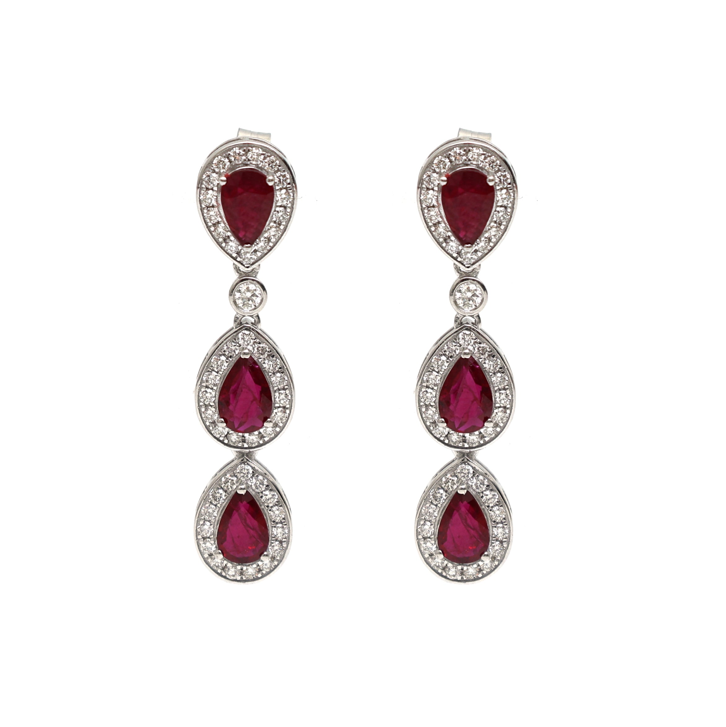 JPERG-2052/7597 Ruby Pear Diamond Dangling Earring | 18K