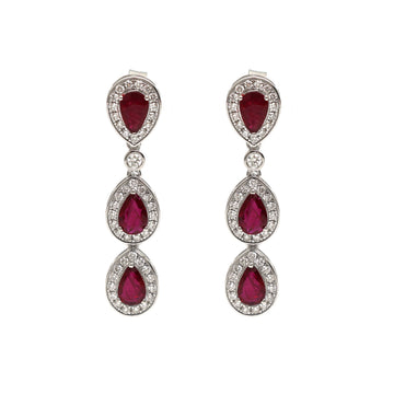 JPERG-2052/7597 Ruby Pear Diamond Dangling Earring | 18K