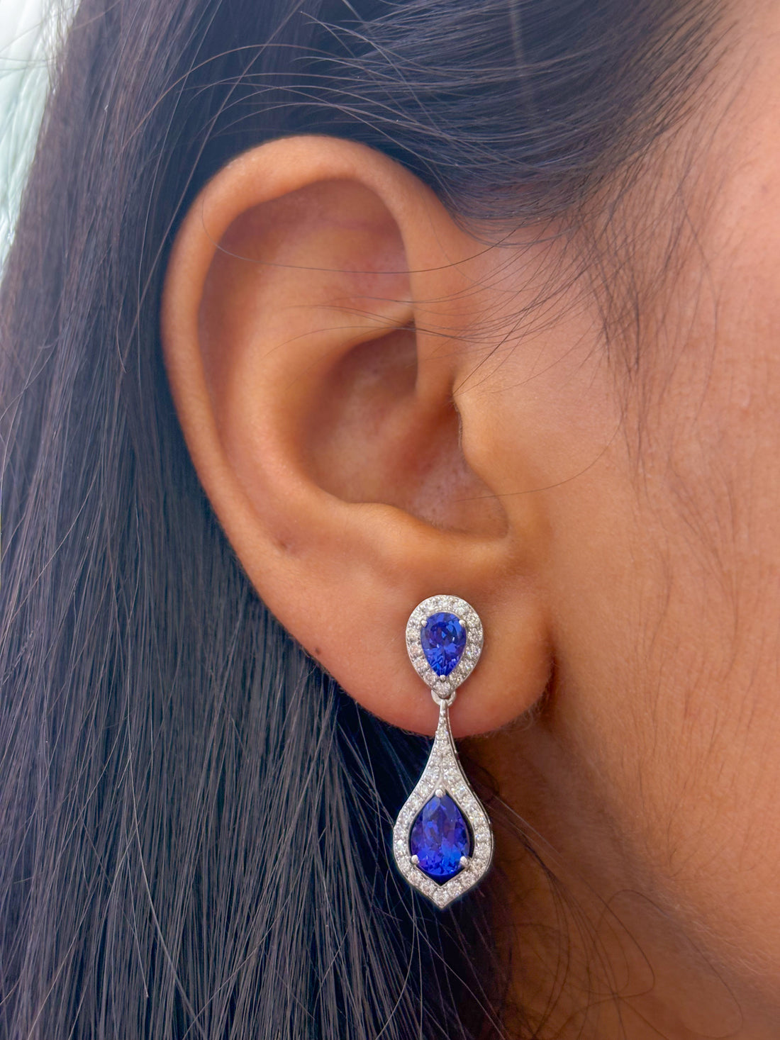 JPERG-2053/7598 Tanzanite Pear Diamond Dangling Earring | 18K