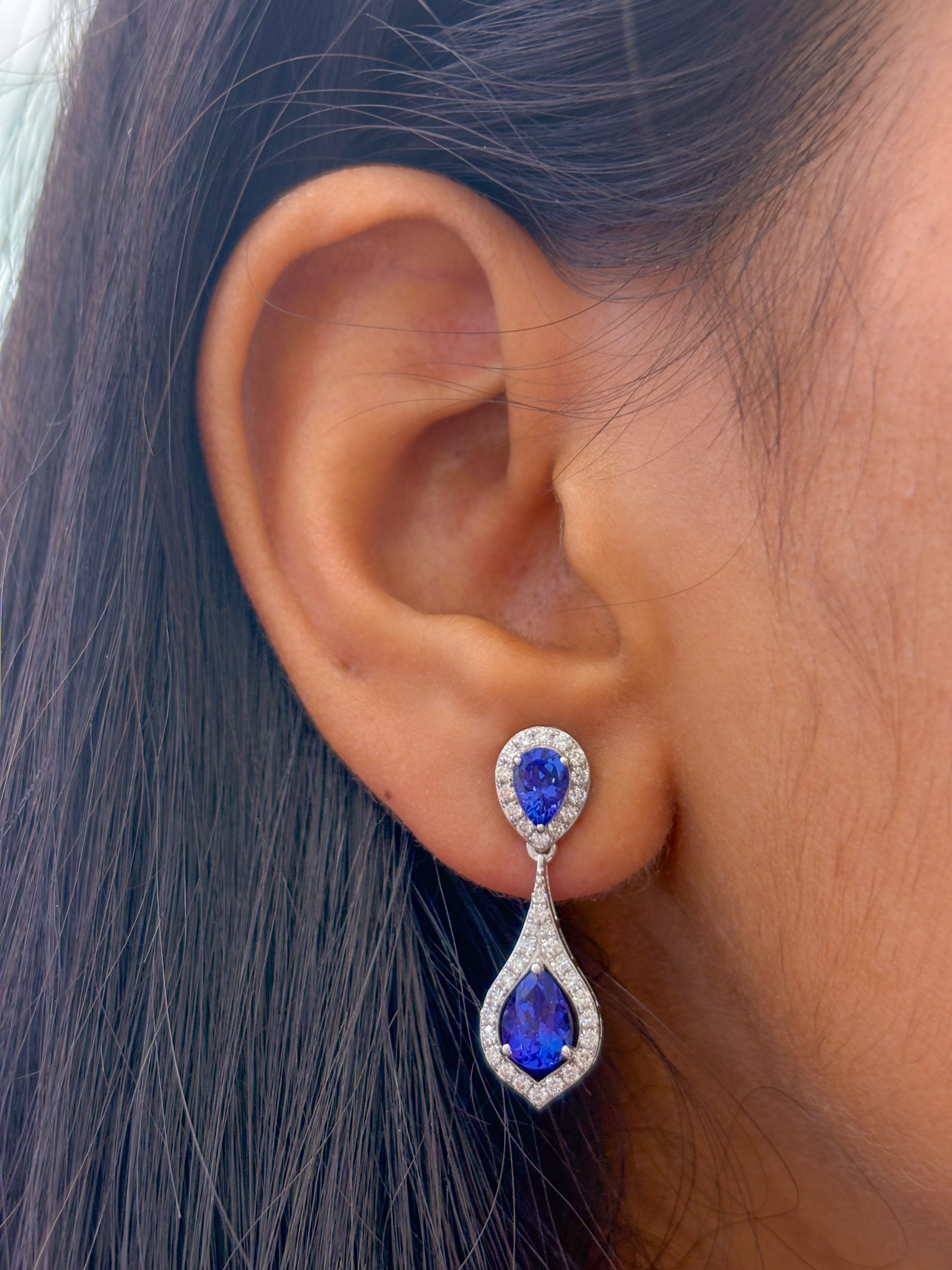 JPERG-2053/7598 Tanzanite Pear Diamond Dangling Earring | 18K