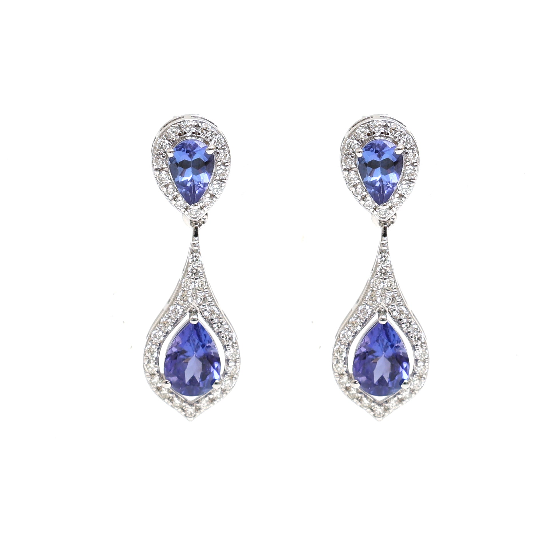 JPERG-2053/7598 Tanzanite Pear Diamond Dangling Earring | 18K