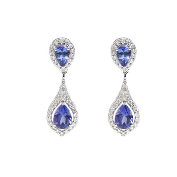 JPERG-2053/7598 Tanzanite Pear Diamond Dangling Earring | 18K