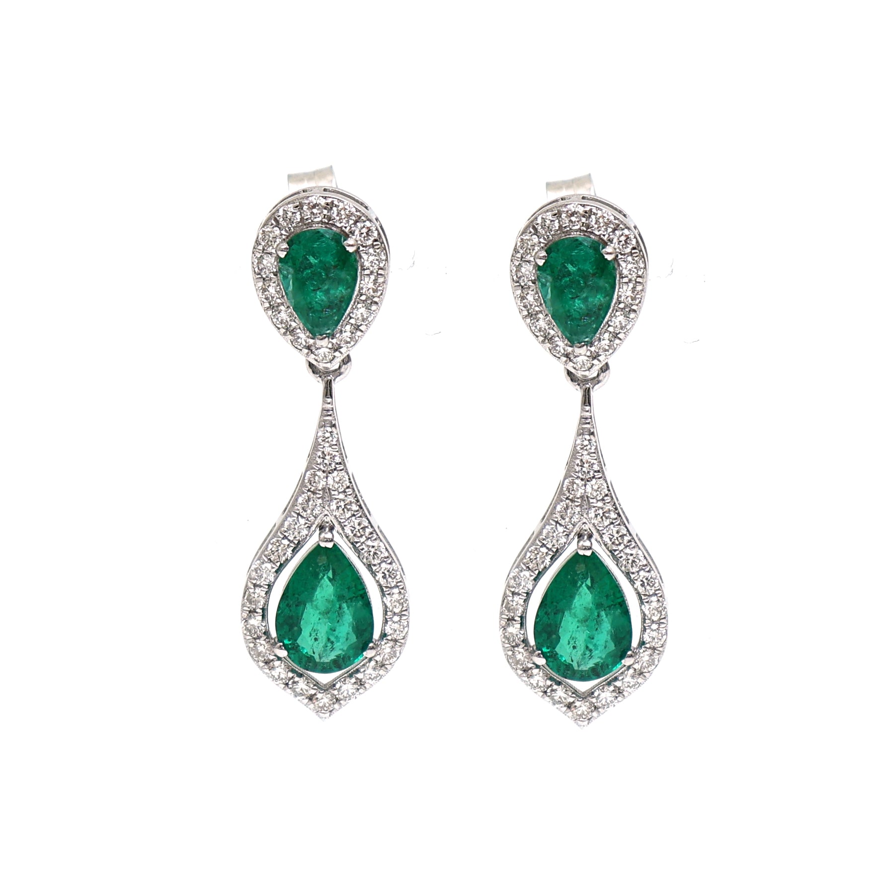 JPERG-2054/7599 Emerald Pear Diamond Dangling Earring | 18K