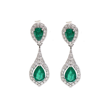 JPERG-2054/7599 Emerald Pear Diamond Dangling Earring | 18K
