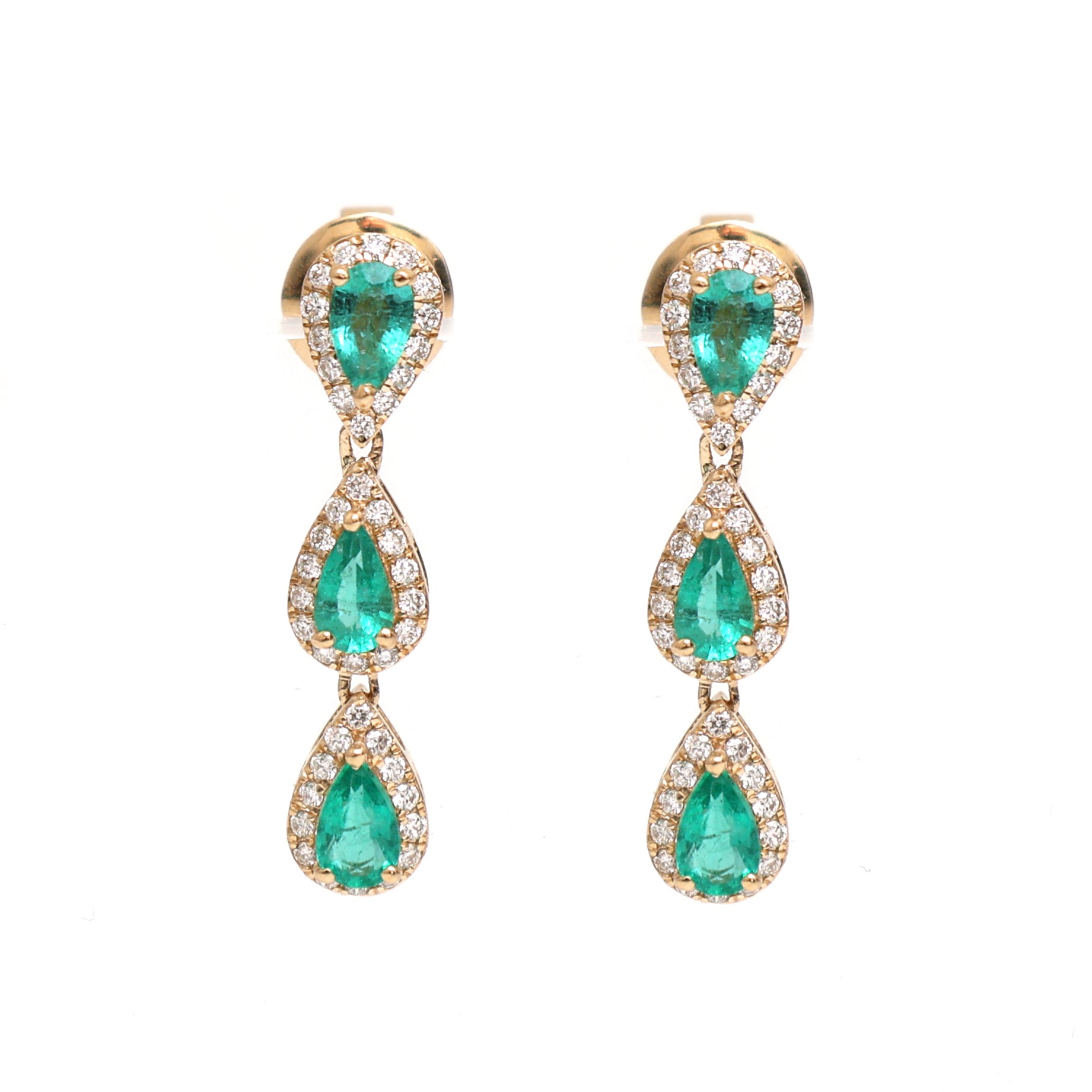 JPERG-2055/7600 Emerald Pear Diamond Dangling Earring | 18K