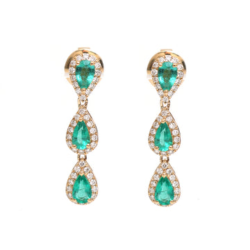 JPERG-2055/7600 Emerald Pear Diamond Dangling Earring | 18K