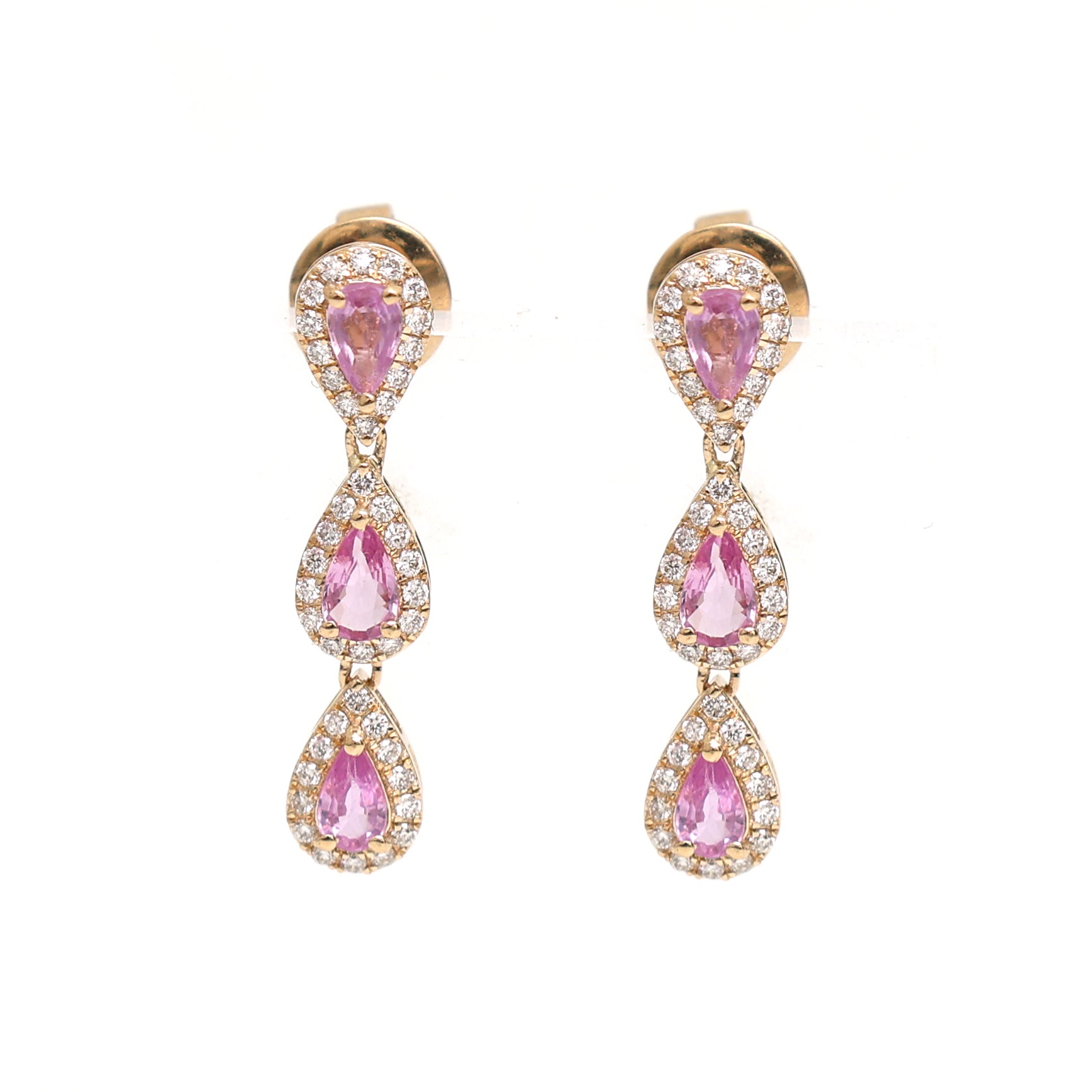 JPERG-2056/7601 Pink Sapphire Pear Diamond Dangling Earring | 18K
