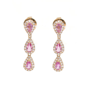 JPERG-2056/7601 Pink Sapphire Pear Diamond Dangling Earring | 18K