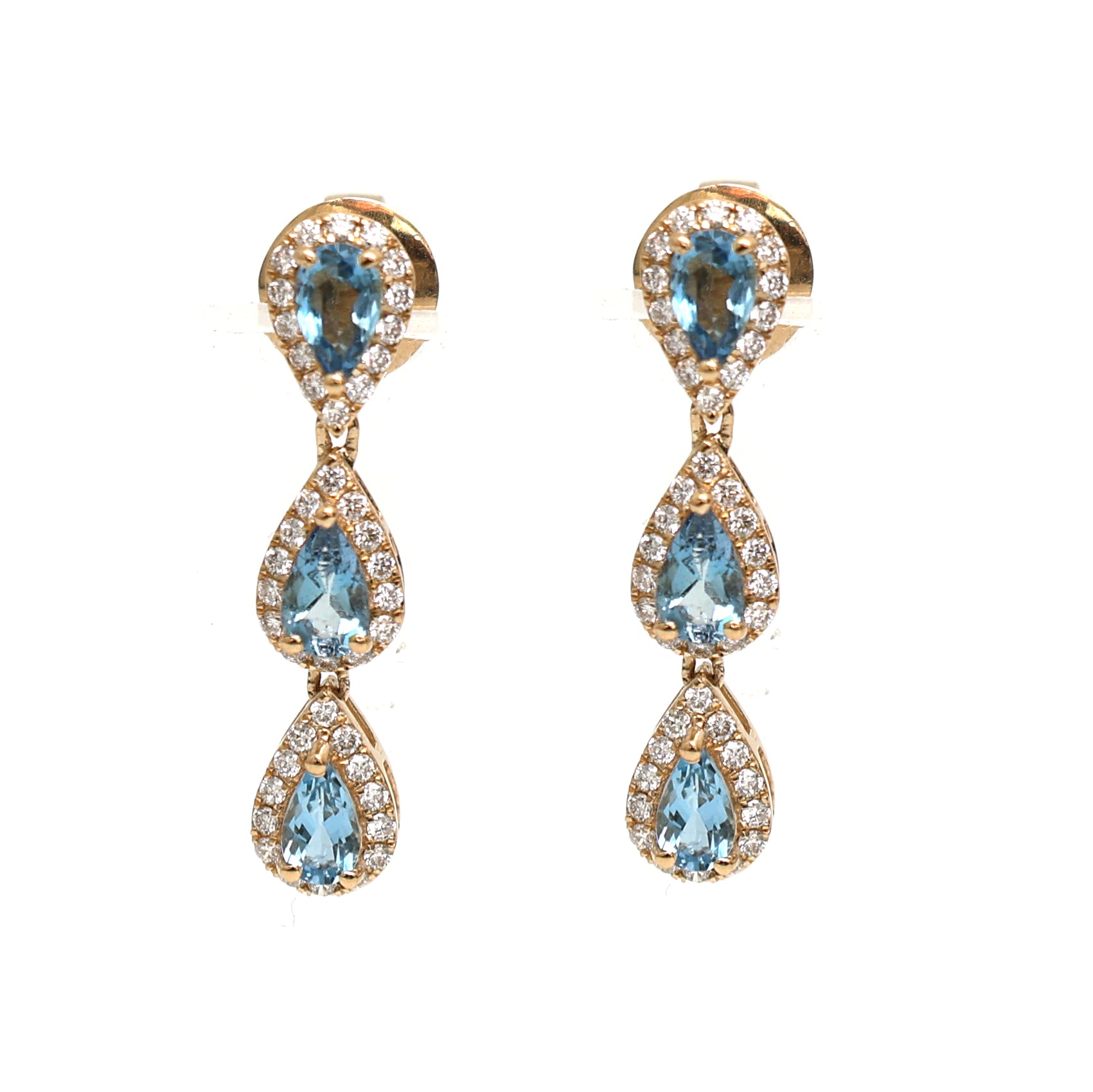 JPERG-2057/7602 Aquamarine Pear Diamond Dangling Earring | 18K