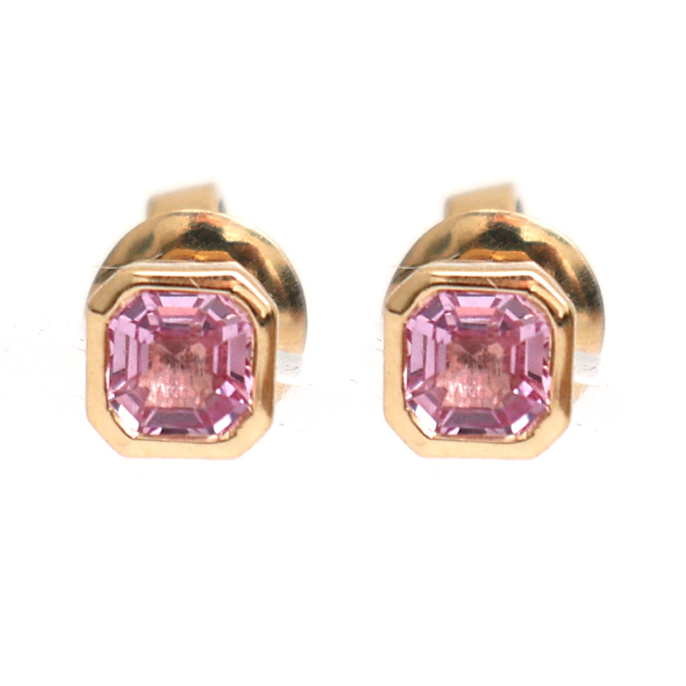 JPERG-2058/7603 Pink Sapphire Square Octagon Bezel Set Studs Earring | 18K