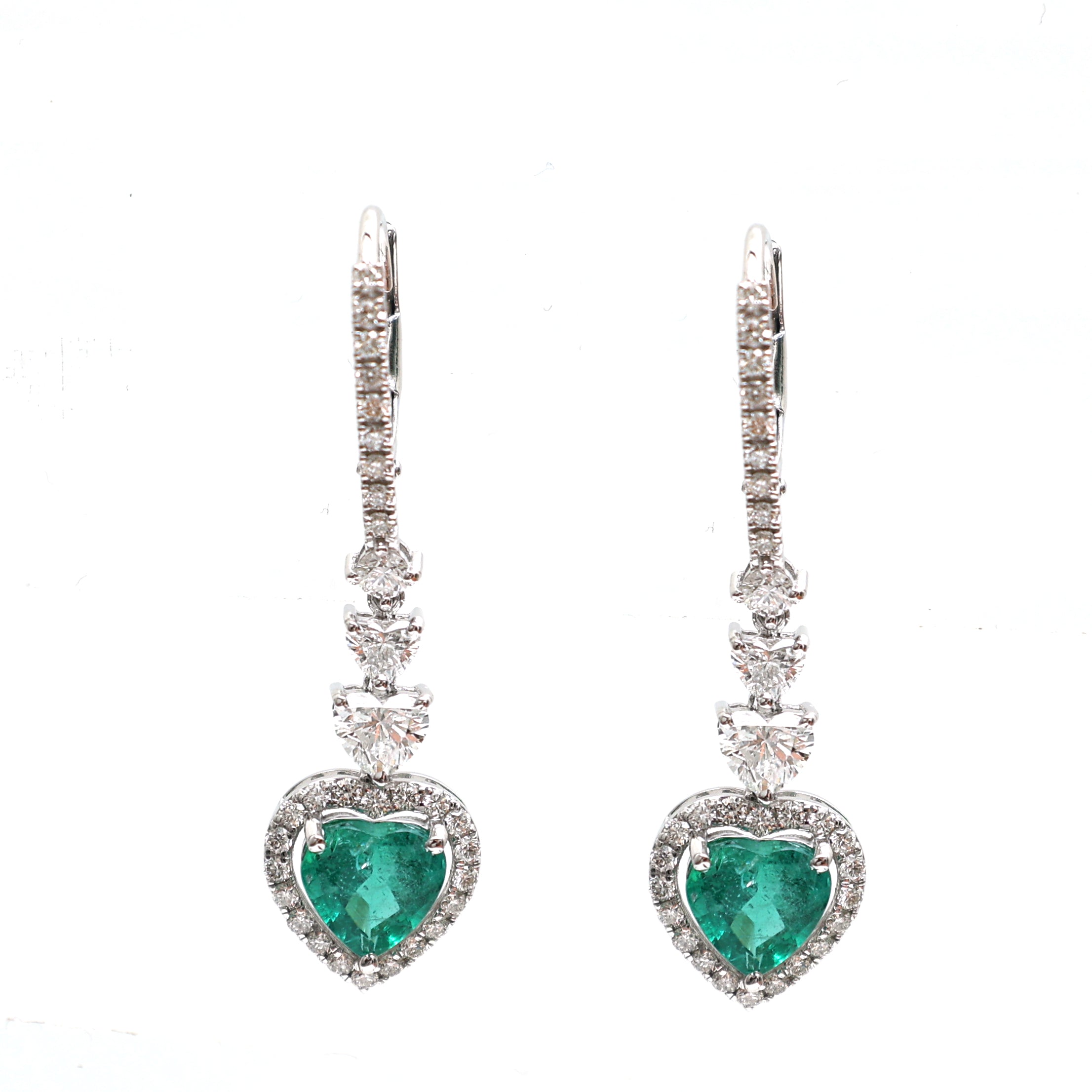 JPERG-2059/7627 Emerald Heart Diamond Dangling Earring | 18K