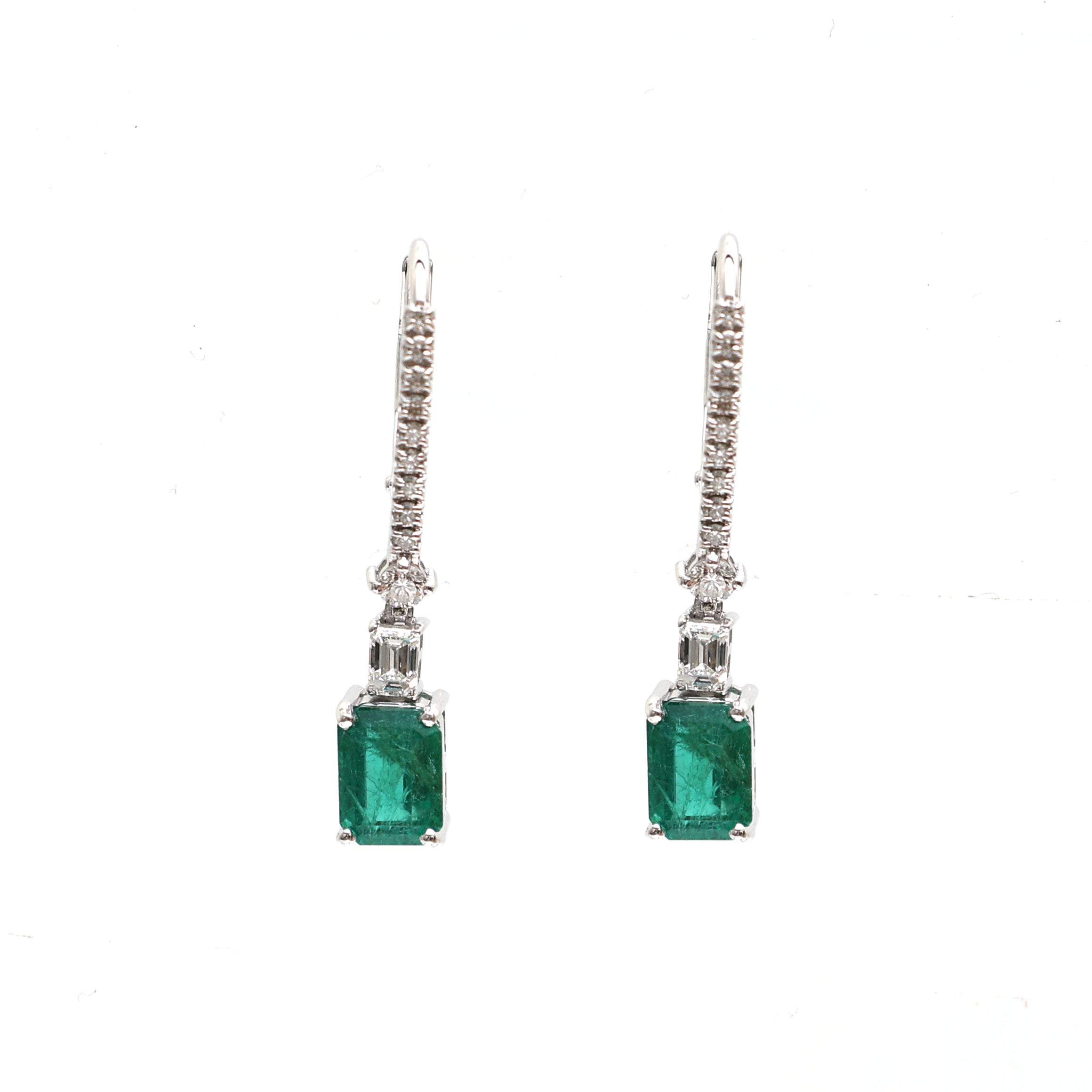 JPERG-2060/7628 Emerald Octagon Diamond Dangling Earring | 18K