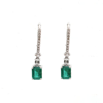 JPERG-2060/7628 Emerald Octagon Diamond Dangling Earring | 18K