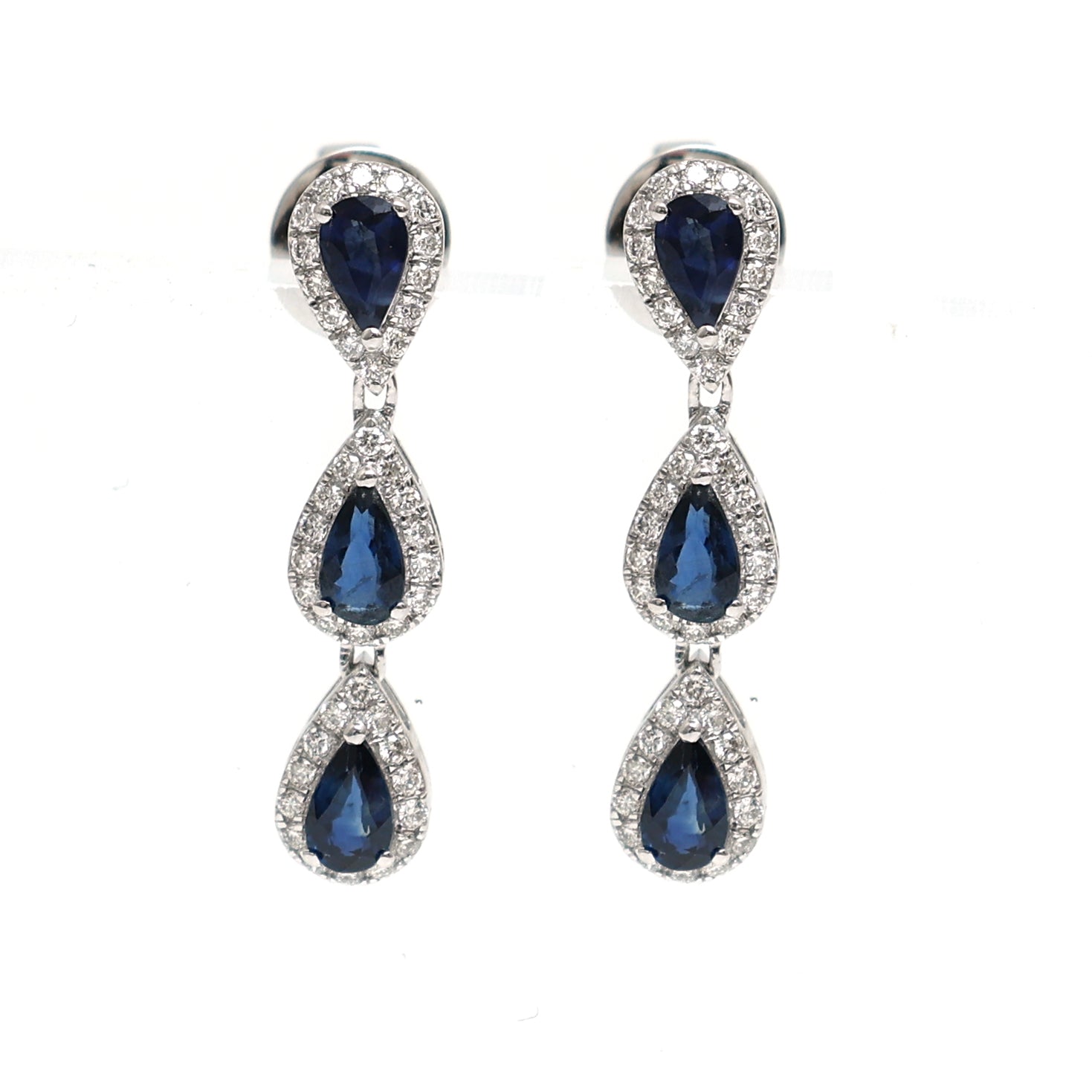 JPERG-2061/7629 Blue Sapphire Pear Diamond Dangling Earring | 18K