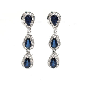 JPERG-2061/7629 Blue Sapphire Pear Diamond Dangling Earring | 18K