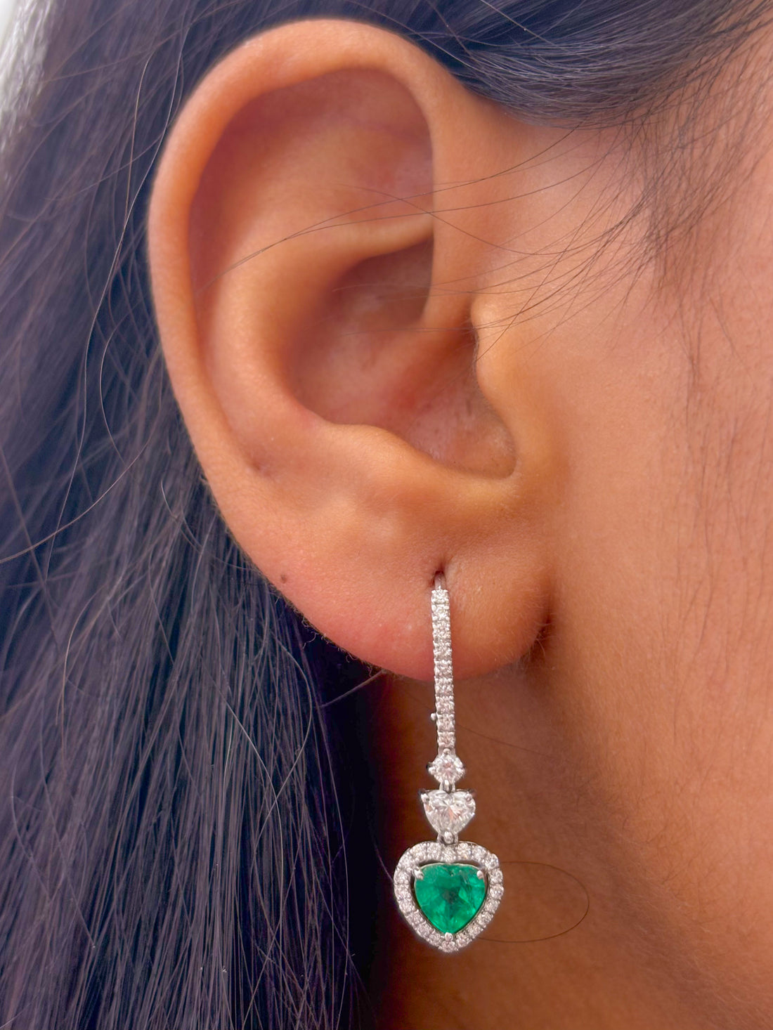 JPERG-2063/7631 Emerald Heart Diamond Dangling Earring | 18K