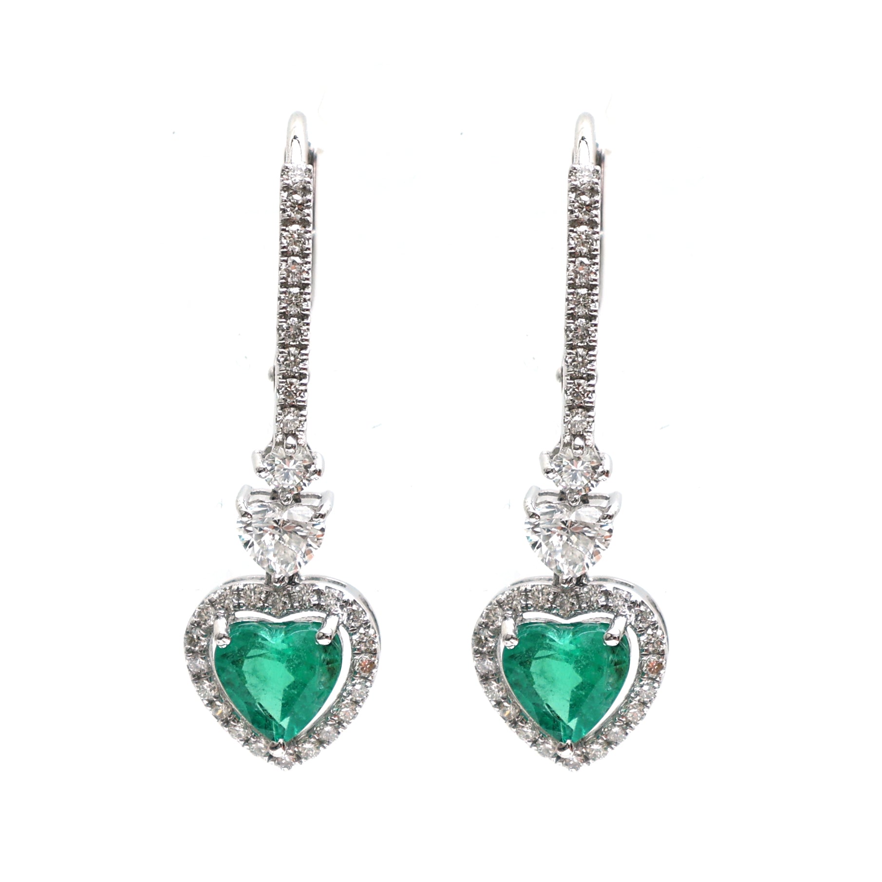 JPERG-2063/7631 Emerald Heart Diamond Dangling Earring | 18K