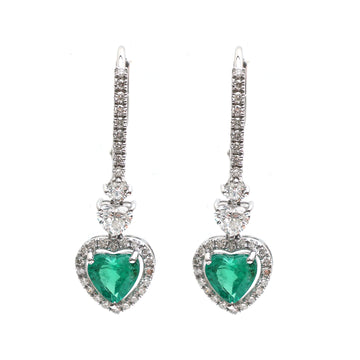 JPERG-2063/7631 Emerald Heart Diamond Dangling Earring | 18K