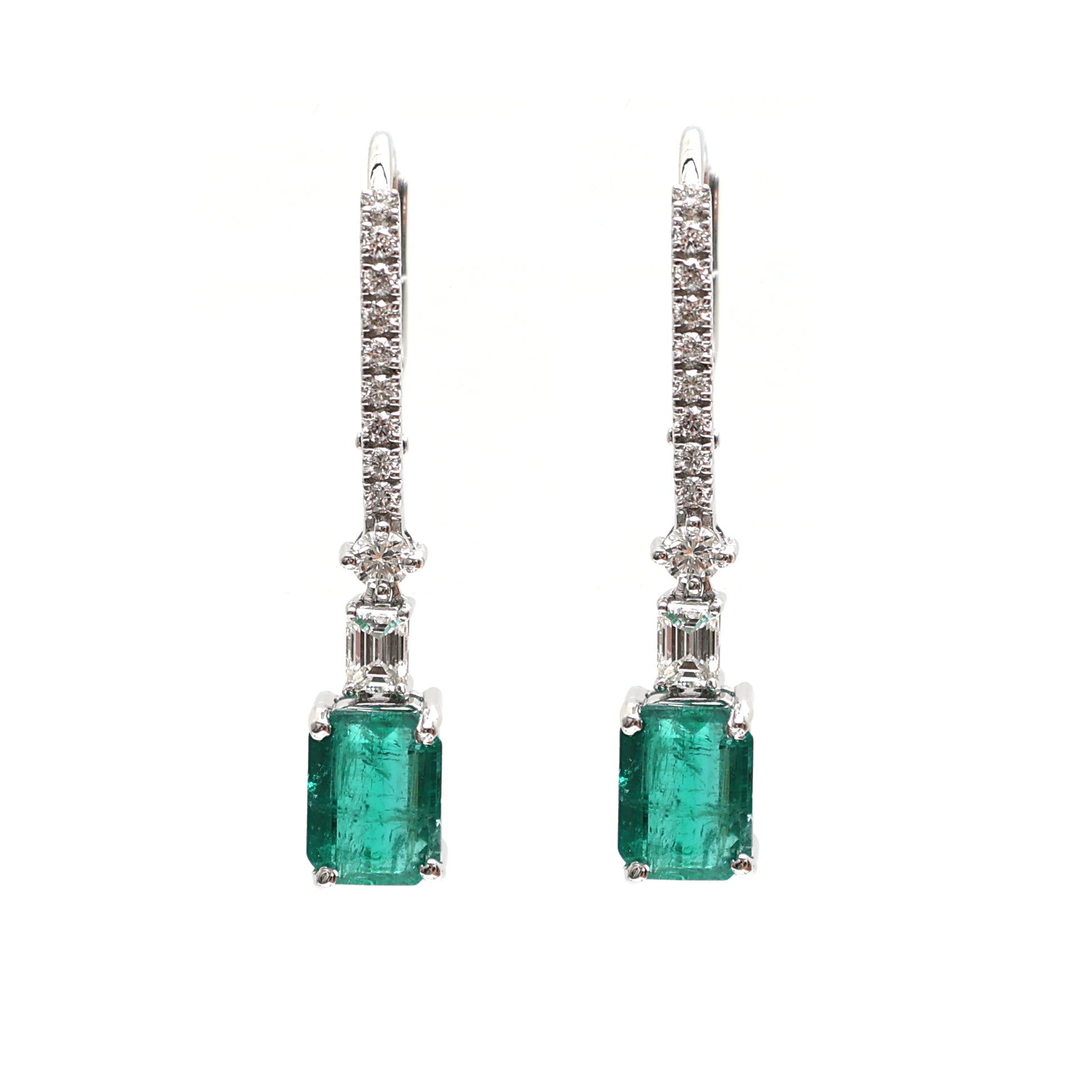 JPERG-2065/7633 Emerald Octagon Diamond Dangling Earring | 18K