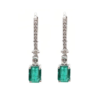 JPERG-2065/7633 Emerald Octagon Diamond Dangling Earring | 18K