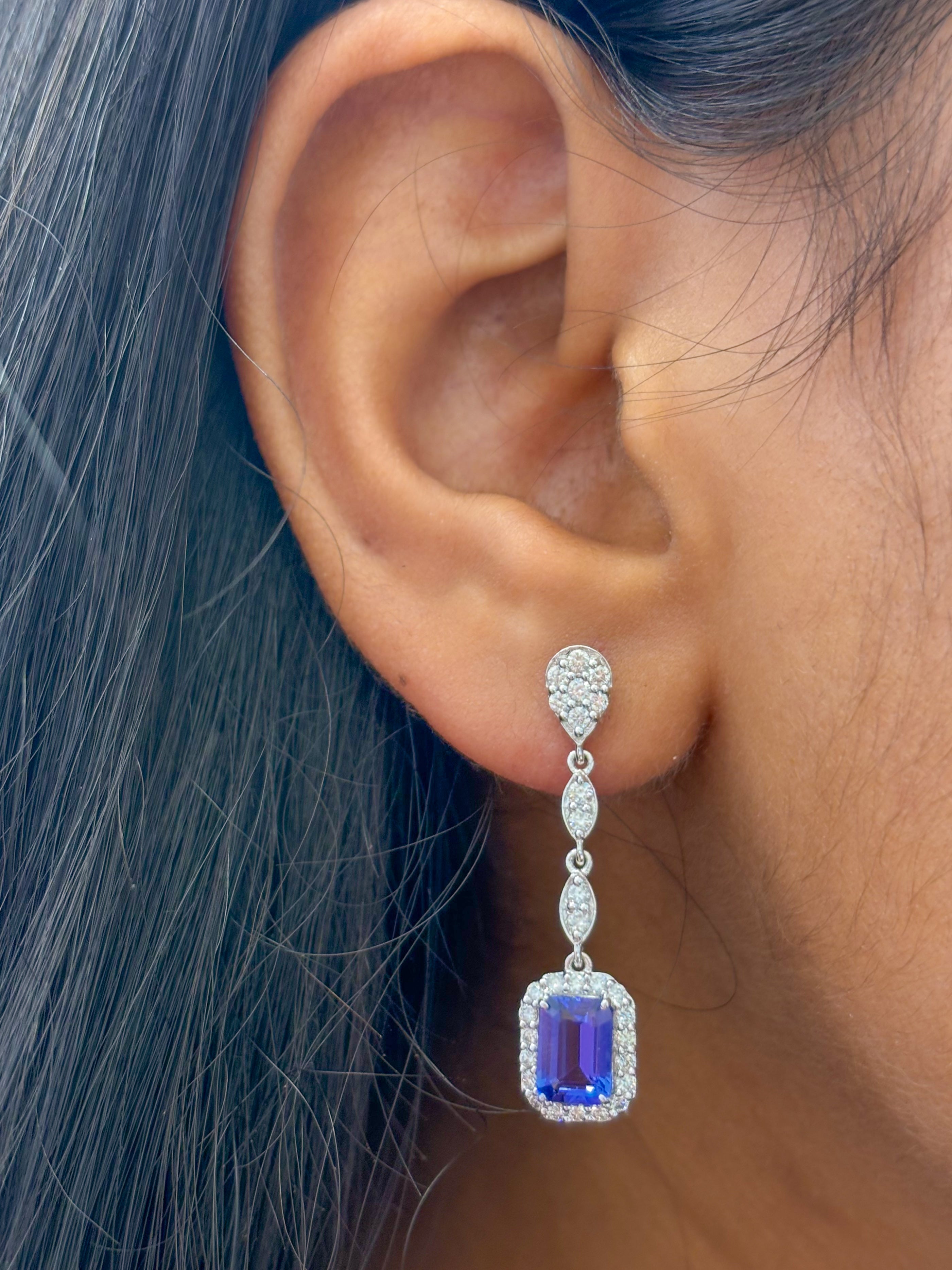 JPERG-2066/7634 Tanzanite Octagon Diamond Dangling Earring | 18K