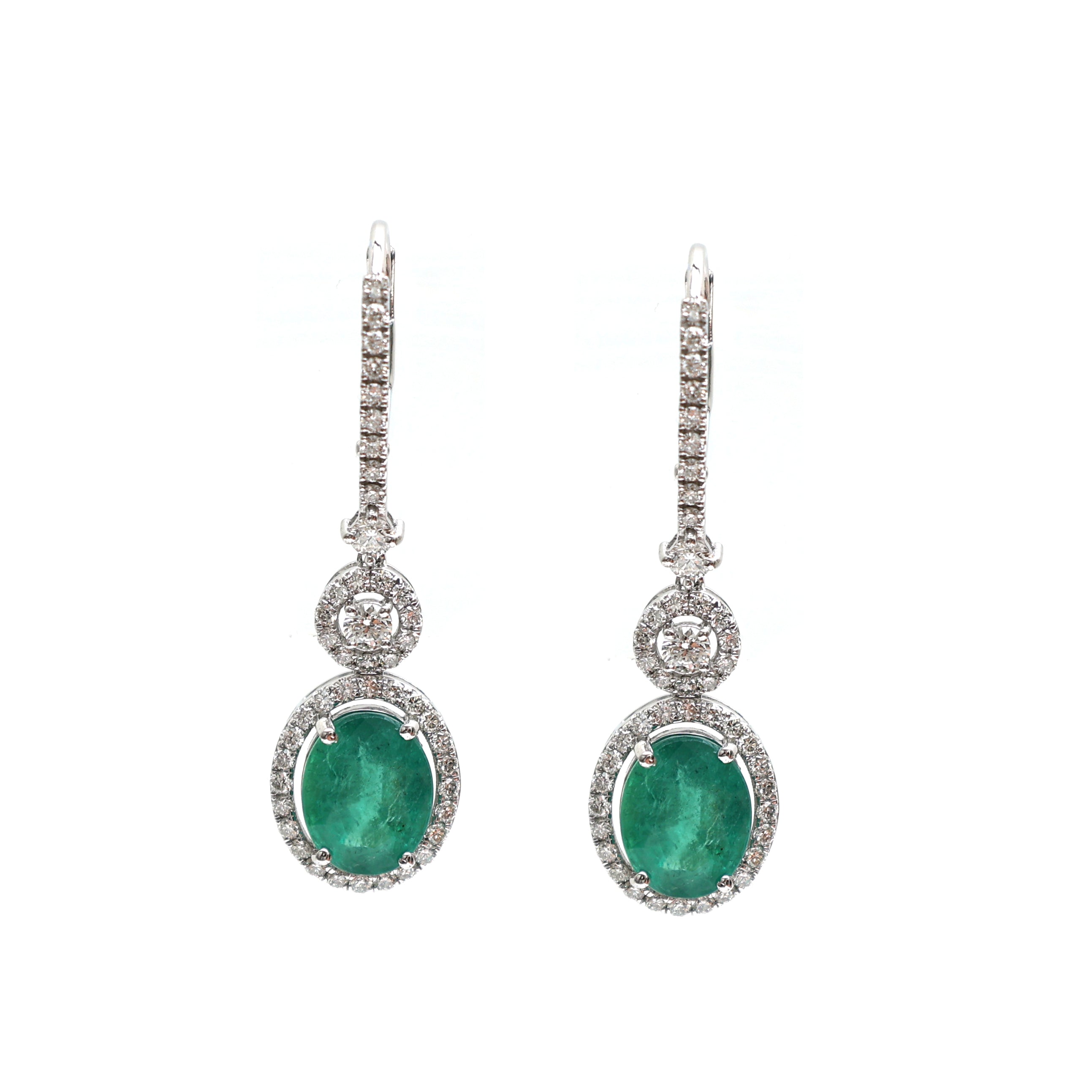 JPERG-2067/7635 Emerald Oval Diamond Dangling Earring | 18K