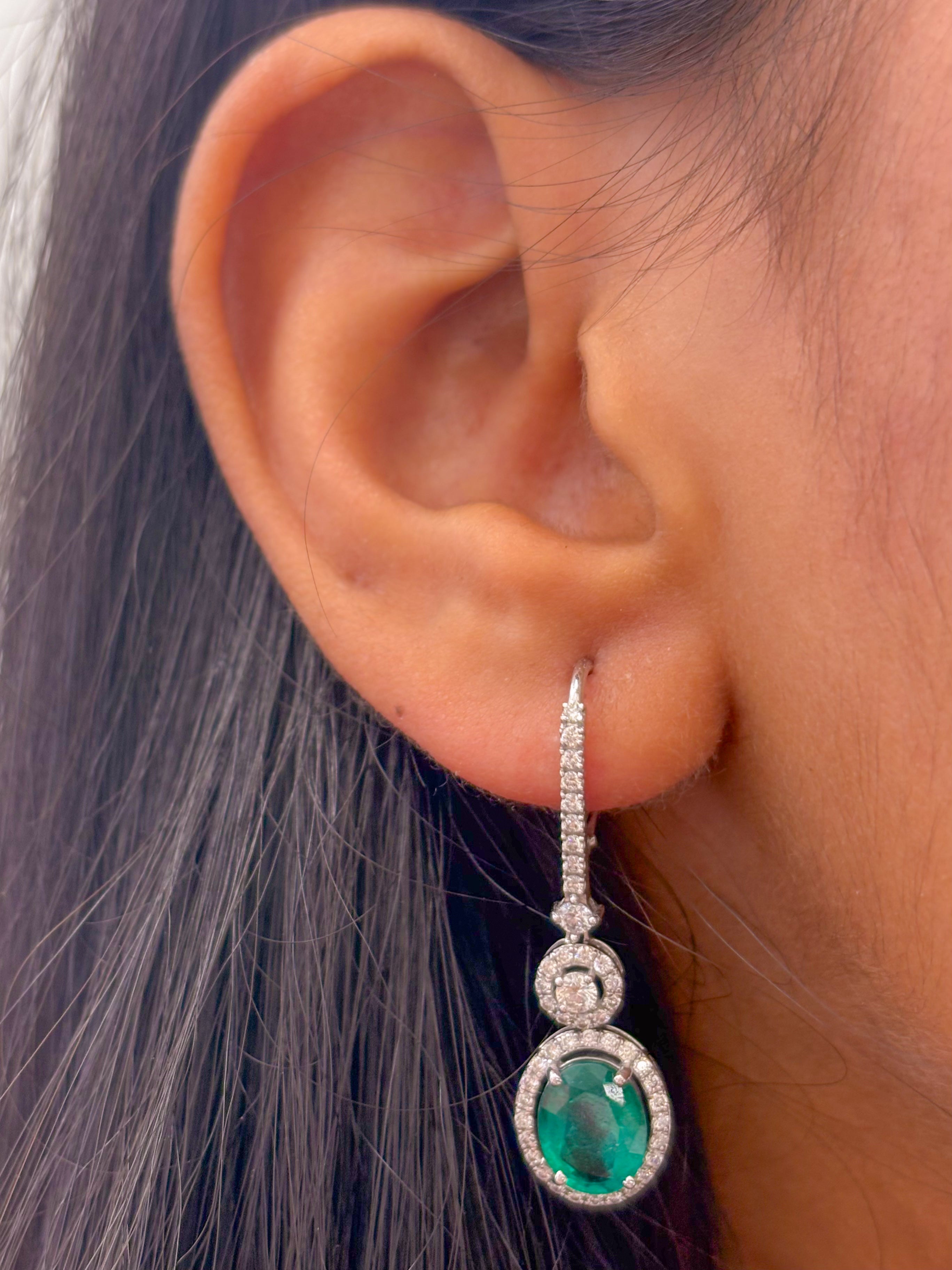 JPERG-2069/7637 Emerald Oval Diamond Dangling Earring | 18K