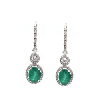 JPERG-2069/7637 Emerald Oval Diamond Dangling Earring | 18K