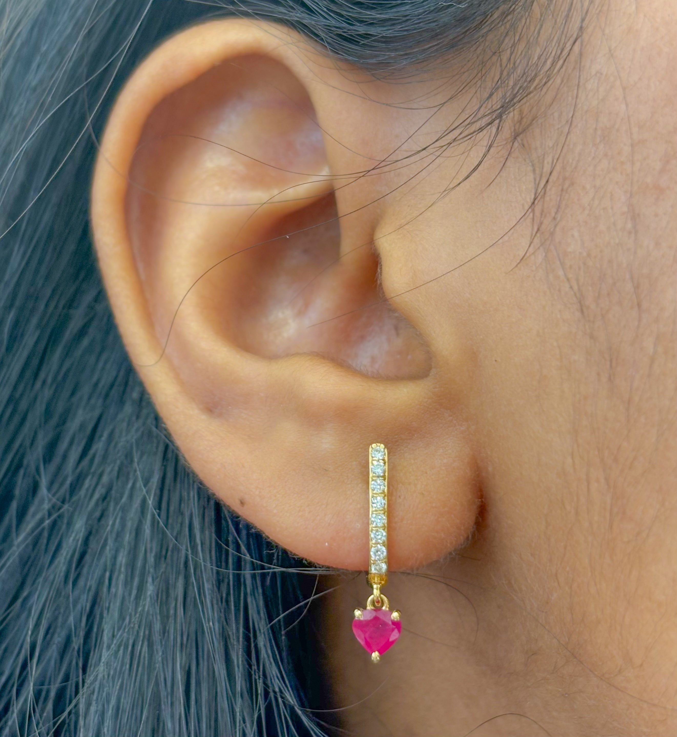 JPERG-2071/7639 Ruby Heart Diamond Huggies Earring | 18K
