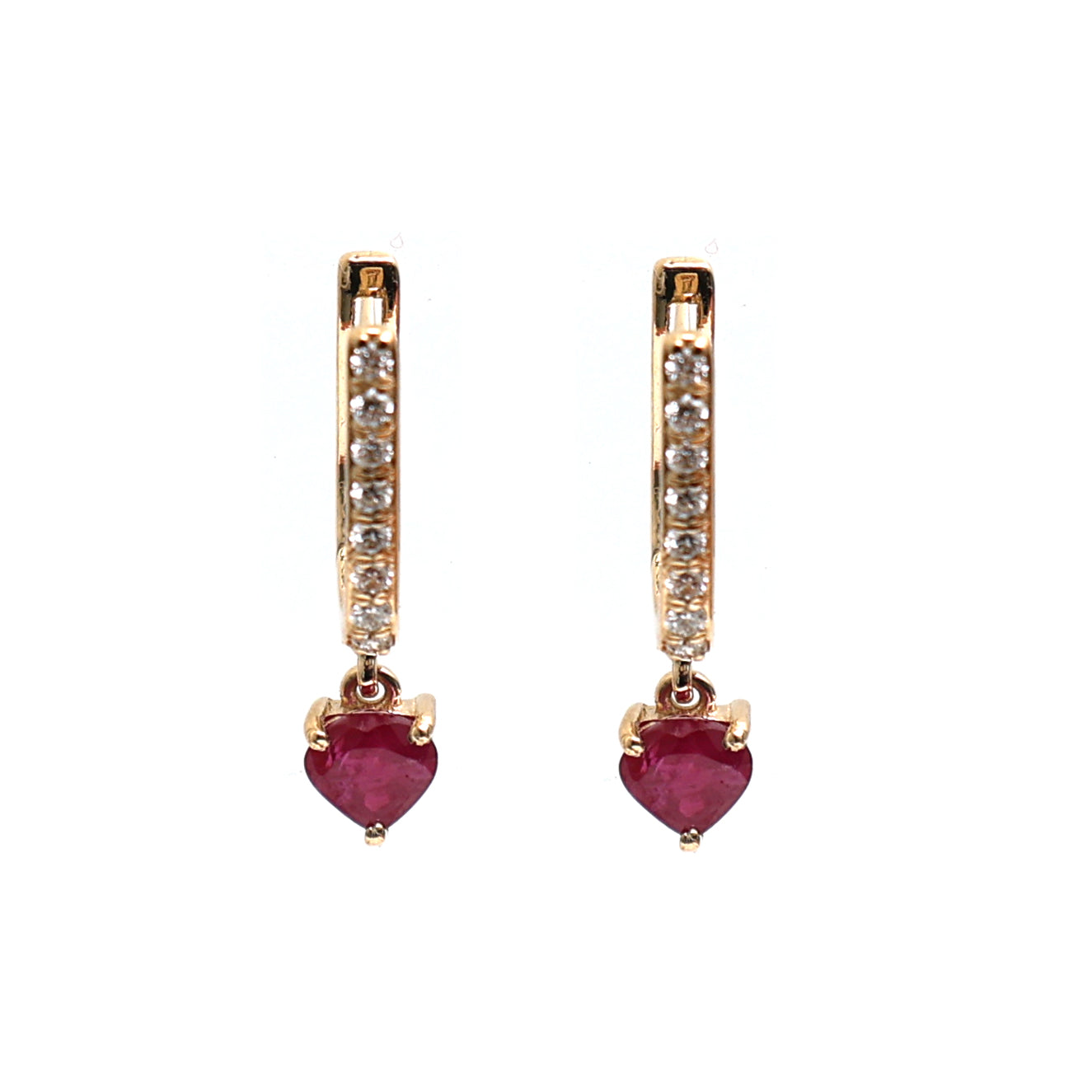 JPERG-2071/7639 Ruby Heart Diamond Huggies Earring | 18K