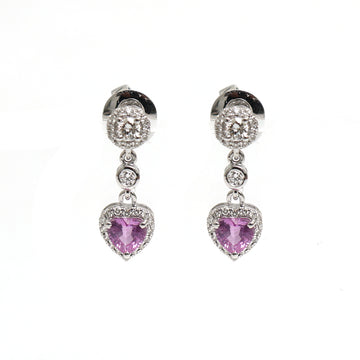 JPERG-2072/7640 Pink Sapphire Heart Diamond Dangling Earring | 18K
